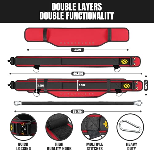 MANUEKLEAR 2-in-1 Weightlifting Belt & Dip Belt with 36.7 IN Rope, Double-Layer Weight Lifting Belts, Powerlifting Gym Weighted Belt for Pull Up Squat - color: Vibrant Red, size: XL(38-41in)