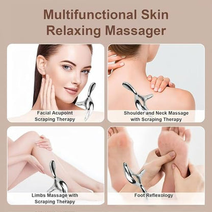 Ergonomic Deep Tissue Massage Tool, Metal Trigger Point Gua Sha Scraper for Full Body Myofascial Release, FSA Eligible Acupressure Thumb Saver Tool for Neck, Back & Muscle Knot Relief