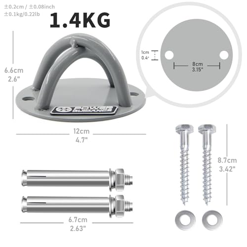 POWER GUIDANCE Wall and Ceiling Mount Bracket for Suspension Straps, Gymnastic Rings, Yoga Swings & Hammock Resistance Band Battle Rope - color: Sliver (set of 2)