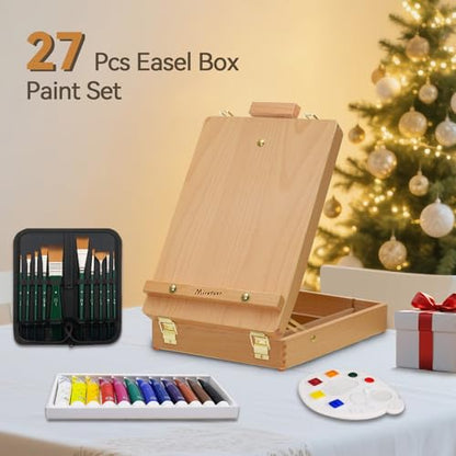Art Supplies 27 Pcs Art Set with Portable Adjustable Tabletop Easel | Easel Set with 12 Colors Acrylic Paint, 10 Paint Brushes, 3 Canvas Panels, Palettes, Gift for Student Artist Beginner - style: Sketchbox Set
