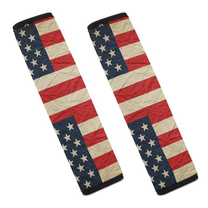 2PCS Retro American Flag USA Independence Day Car Seat Belt Pad Breathable Shoulder Protector for Girls and Boys, Most Cars, Anti-Slip Pad - color: Pattern 676