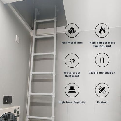 Wall Mounted Metal Step Ladder for Home Loft, White Wrought Iron Basement Window Well Egress Ladder Strong Bunk Bed Climbing Ladders with Kit, 100-300cm(137cm/54in) - size: 137cm/54in