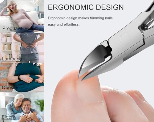 Podiatrist Nail Clippers, Professional Thick & Ingrown Toenail Clippers for Men & Seniors,Pedicure Clippers Toenail Cutters, Super Sharp Curved Blade Grooming Tool - color: Silver