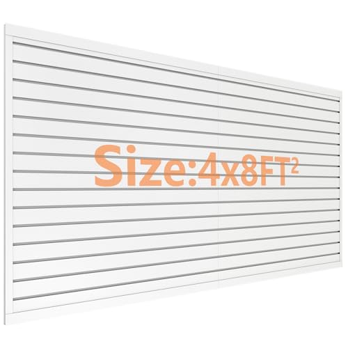 Slat Wall Paneling 4ft x 8ft, Slatwall Panel PVC Garage Storage System | Heavy Duty Wall Mounted Tool Organizer, Slate Board Wall Rack for Tools, Power Equipment & Organization - color: White, size: 4ft x 8ft