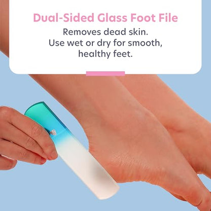 Bona Fide Beauty Czech Glass Gift Set: Foot File, Nail File, Cuticle Pusher | Aqua color set: genuine Bohemian crystal glass set includes protective cases and sleeves. Reusable and easy to clean. - color: Blue