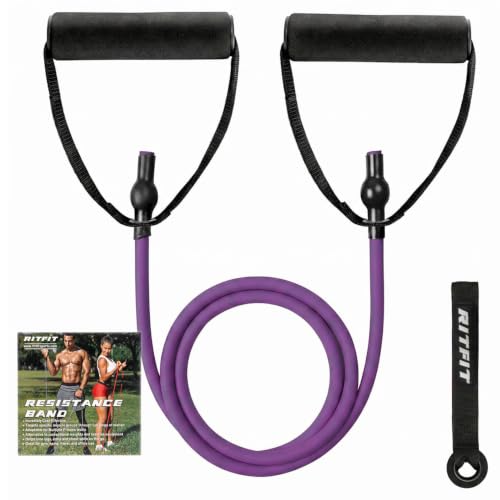 RitFit Single Resistance Exercise Band with Comfortable Handles - Ideal for Physical Therapy, Strength Training, Muscle Toning - Foam Padding Door Anchor and Starter Guide Included - size: 15-20lbs
