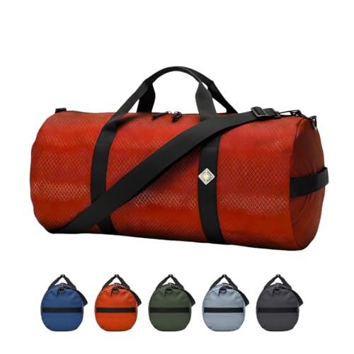 44L Daily Heavy Duty Duffle Bag, Weatherproof Ripstop Gym Travel Gear Bag | Folds flat for storage. #10 double-slider zipper with splash cover. Wraparound handles rated for heavy loads. - color: International Orange, size: 12" x 24" (44 Liters)