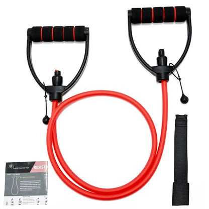 ZHIAMZ Exercise Bands with Handles, Resistance Tube & Door Anchor | Physical Therapy & Rehab, Natural Rubber Tube, Adjustable, D-Handles, Strength, Pilates, Workout - color: Red(Light)