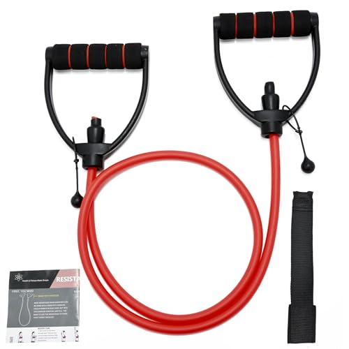 ZHIAMZ Exercise Bands with Handles, Resistance Tube & Door Anchor | Physical Therapy & Rehab, Natural Rubber Tube, Adjustable, D-Handles, Strength, Pilates, Workout - color: Red(Light)