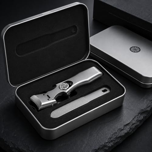 German Heavy Duty Nail Clippers for Thick Toenails, Ultra Sharp Toenail Clippers with Catcher, Heavy Duty Toenail Cutter with Storage Box, Free Nail File Included (Silver) - color: Silver
