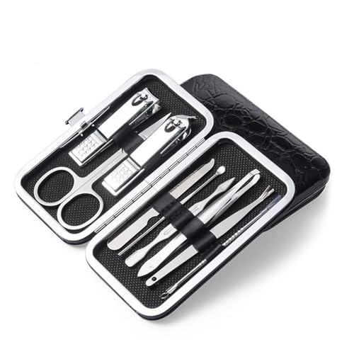 Grooming Kit Home and Travel-Manicure Set 9, Nail Clipper Set, Portable Nail Kit, Travel Nails Kits(Black) - color: Black, size: 9 Piece Set