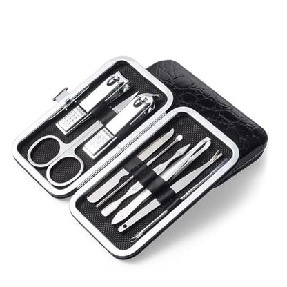 Grooming Kit Home and Travel-Manicure Set 9, Nail Clipper Set, Portable Nail Kit, Travel Nails Kits(Black) - color: Black, size: 9 Piece Set