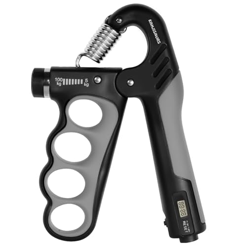 Grip Strength Trainer, Adjustable Resistance Forearm Strengthener with 11-220Lbs (5-100KG), Digital Counter, Ergonomic Hand Gripper Strengthener for Musicians, Athletes & Injury Recovery - color: Deep Gray