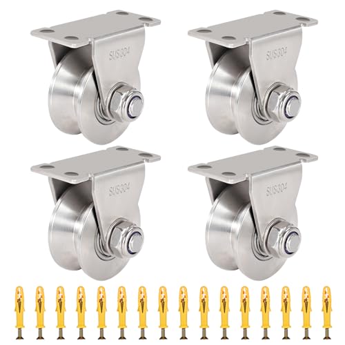 V Type Groove Wheel Pulley Stainless Steel Pulley Block Super Silent Single,Pulley Block for DIY Gym Equipment,Sliding Gate Detachable Duplex Bearing with Mounting Screws and Expansion Pipes - size: 4 Pack V Type