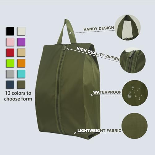 6pcs Portable Shoe Organizer, Travel Pouches with Zipper, Golf Shoe Bags, Clothes Bags, Soccer Cleats Bag, Shoe Pouch for Gym, Waterproof, Odor-Resistant (Dark Green) | Golf Shoe Bags, Clothes Bags, Soccer Cleats Bag, Shoe Pouch for Gym, Waterproof, Odor-