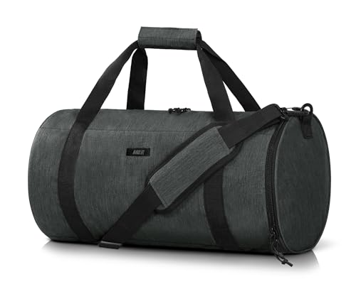 MIER Small Gym Duffle Bag with Shoe Compartment & Wet Pocket, 24L,Gray | Round Duffel Bags for Travel, Carry-on, Fitness, Workout; Lightweight & Durable; Padded Shoulder Strap; Smooth Zipper - color: dark grey, size: 24L