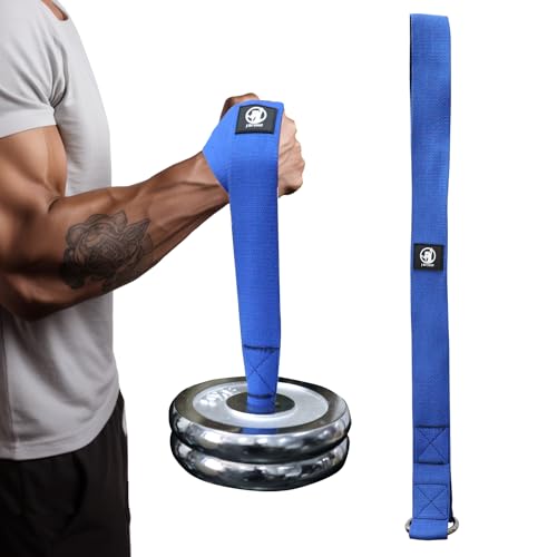 J Bryant Arm Wrestling Training Strap Belt Hand Grip- Ideal for Wrist Forearm and Biceps Workouts Multifunctional Home Gym Fitness Equipment Compatible with 1 inch and 2 inches Barbell Plates - color: Blue