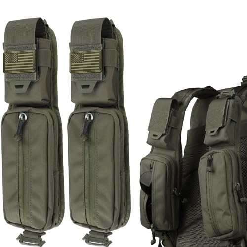 WYNEX Molle Accessories Pouch of Double Zipper Pocket Version, Backpack Strap Pouch Shoulder Strap Molle Attachment Tactical Accessories Bag Shoulder Starps Zipper Pocket Additional Phone Holder - color: Range Green-2Pcs