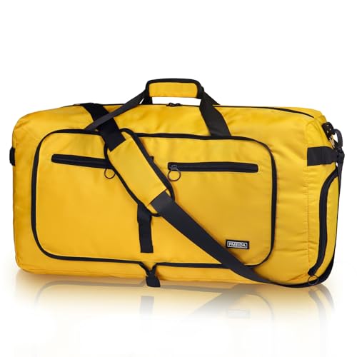 Fmeida 65L Duffle Bag with Shoes Compartment, Foldable Travel Duffel Bags for Men Women, Large Packable Travel Bag Water Repellent & Tear Resistant (Yellow) - color: Glossy Yellow