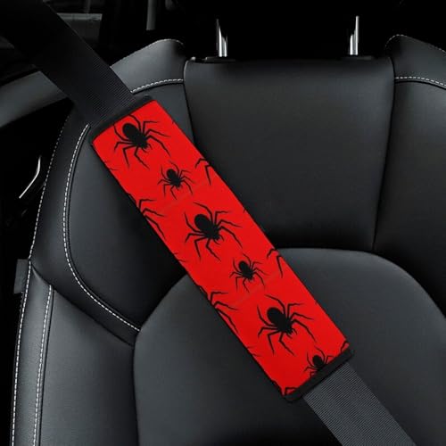 2 Piece Soft Padded Seat Belt Shoulder Pad for Adult Use, All Vehicles, Christmas Spiderweb Red Black Spider Web Automotive Seat Belt Protector, Easy Install (No Tool) - color: Pattern 225