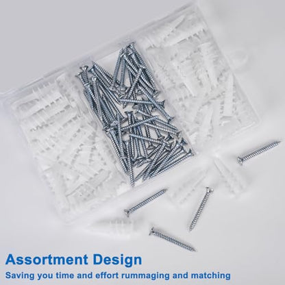 Self Drilling Drywall Anchors, 100PCS Heavy Duty Dry Wall Anchors and Screws Kit for Hanging Sheetrock, 50 Self-Tapping Plastic Drywall Hangers 50 Sheet Rock Screws - size: 50pcs