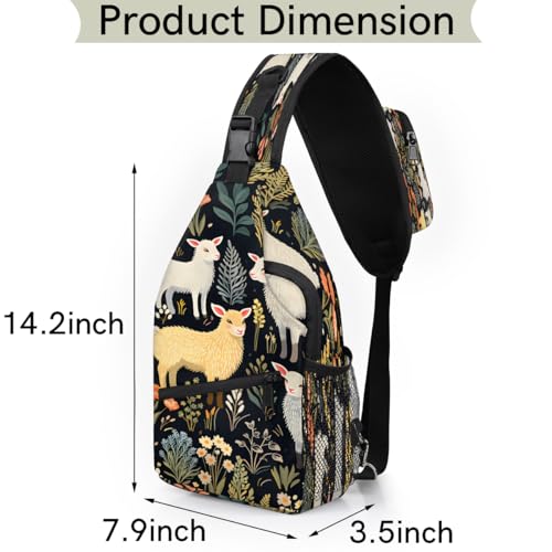 Sheep Flowers Sling Bags for Women Men, Waterproof Crossbody Sling Backpack Travel Outdoor Sports Chest Bag - color: Black