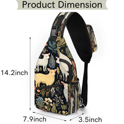 Sheep Flowers Sling Bags for Women Men, Waterproof Crossbody Sling Backpack Travel Outdoor Sports Chest Bag - color: Black