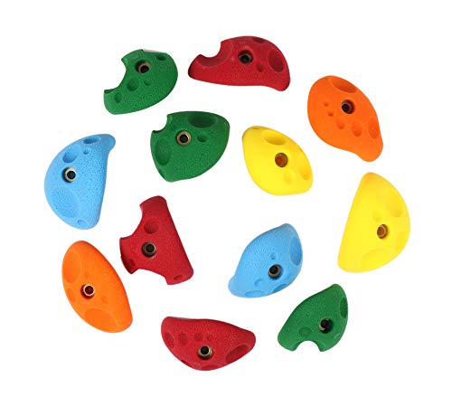 Atomik Rock Climbing Holds Set of 12 Large Bolt-On Divot Jugs in Assorted Bright Tones for Steep Walls