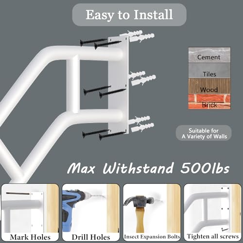 Upgraded Stair Handrails for 1-3 Steps, Bent Handrails for Outdoor Steps | 27" Wall Mounted Stair Railing U-Shaped Safety Grab Bar with 2 Anti-Skid Crossbar for Garage, Porch, Garden, Yard - size: 27 inch, style: Bent White 1 Pack