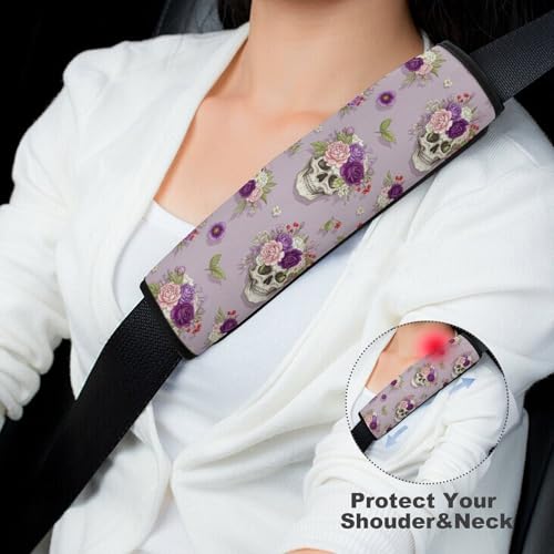 2 Pack Skull Rose Pink Seat Belt Shoulder Pad Breathable Shoulder Harness Cover for Child, All Vehicles, Neck and Shoulder Support - color: Pattern 257