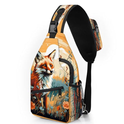 Animal Fox Sling Bags for Women Men, Waterproof Crossbody Sling Backpack Travel Outdoor Sports Chest Bag - color: Yellow