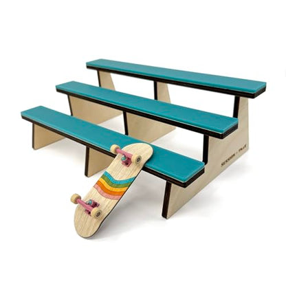 Teak Tuning x Session Wooden Fingerboard Obstacle - The Bleachers, Baltic Birch Wood with Teal Acrylic Surface, 9.75 x 6.25 x 3.5 Inches