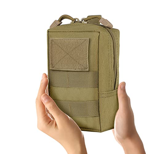 2 Pack Tactical Molle EDC Pouch Multi-Purpose Compact Pack Water-Resistant Utility Pouch with Flag Patch - color: Khaki