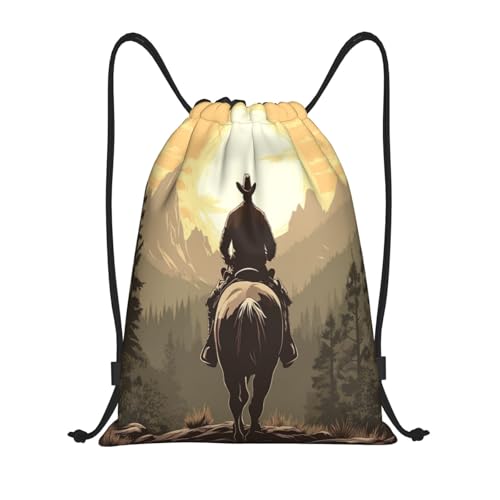 Drawstring Sports Backpacks - Lightweight Swim Gym Bags for Women Men String Sackpack for Beach Travel Yoga(Small, Horse Cowboy) - color: Horse Cowboy, size: Small