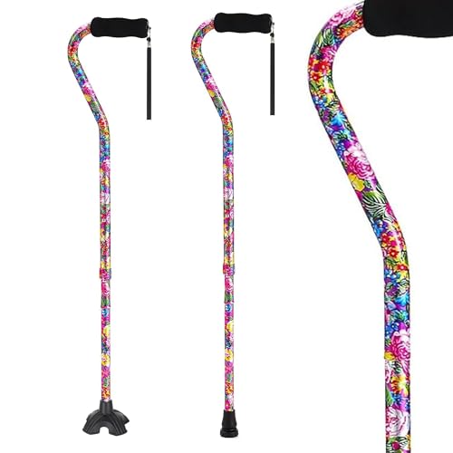 Elegant Walking Cane for Women, Foldable & Adjustable Cane for Seniors with Self-Standing Tip | Lightweight Mobility Aid for Stability & Balance Support - color: Pink Flower