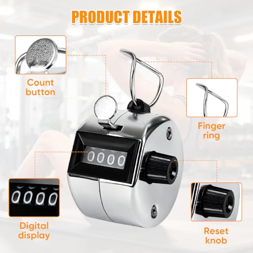 Metal Handheld Tally Counter, Clicker Counter with 4 Digit Display | Hand Mechanical Counter for Counting, Golf, Baseball, Knitting, Coaching, Fishing and Laps
