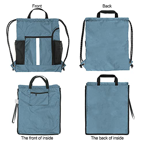 BeeGreen Blue Sport Cinch Bag String Backpack with Shoe Compartment and Two Side Mesh Pockets Machine Washable Sturdy Gymsack Drawstring Sackpack - color: Blue Haze, style: Drawstring With Shoe Compartment