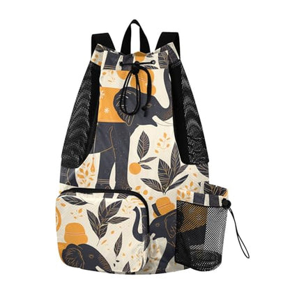 GuoChe Drawstring Backpacks Gym Swim Bag With Inside Pockets Pull String Bag Waterproof Black Elephants - color: Black Elephants