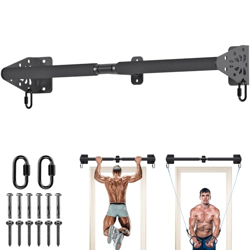 Kipika Wall Mounted Pull Up Bar - Heavy Duty 500 LB Capacity Doorway Chin Up Bar for Home Gym, Sturdy Steel Construction with Resistance Band Hooks | Hanging Exercise Bar for Full Body Workout - size: 32" Straight Type & Foam-padded Handles