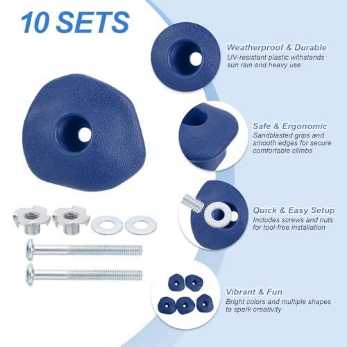 PATIKIL Rock Climbing Holds, Climbing Rock Wall Grips Play Set Climber Attachments with Single Holes for Playground - color: Blue, style: Blue-D