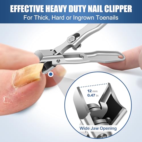 Toenail Clippers for Thick Toenails, Slanted Nail Clippers for Men | Stainless Steel Edgy Nail Clipper for Thick Nails, Portable Ultra Sharp Nail Clippers Set with Nail File