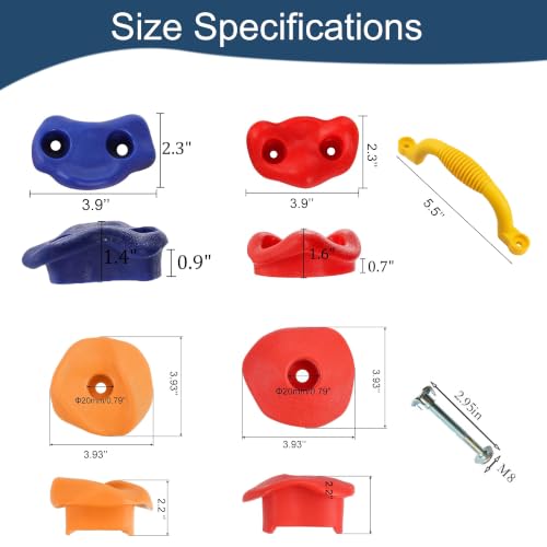 22 Pack Rock Climbing Holds for Kids, Rock Wall Holds with Hardware | Textured Heavy-Duty Resin；Non-Slip & Hand-Friendly；Easy to Install；Strong & Stable Design；Indoor & Outdoor Use