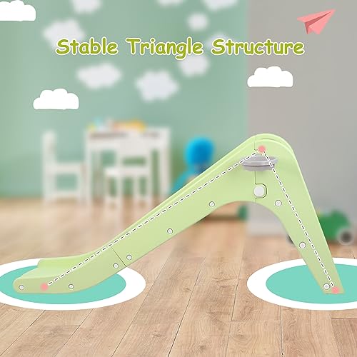 Toddler Indoor Slide, Foldable Baby Climber Playset with Basketball & Hoop | 63 in Extra Long Slope, Non-Slip Steps, Sturdy Plastic, Outdoor Playground for Backyard, Home & Playroom Use, Light Green - color: Light Green