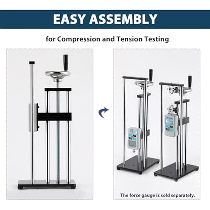 Manual Force Test Stand Hand Wheel Operated 250mm Stroke | For ZMF Force Gauge 2 Pcs Testing Clamps Heavy Duty Base Tension Compression Stability Precise Manual Control