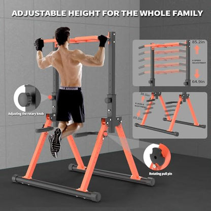 Z ZHICHI Foldable Pull-Up Dip Station Weight Capacity 400LBS - color: orange