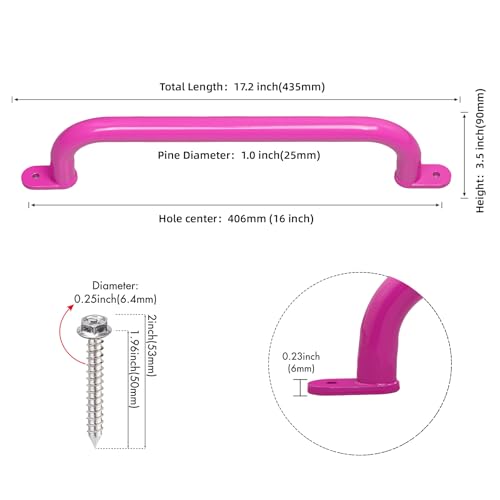 17 Inch Pink Playground Handles Indoor Kids Monkey Bars Ladders 2Pcs | Heavy Duty Solid Metal, Vibrant Color Smooth Glossy Powder Coating, Comfy Secure Grips for Playset Swing Set Climbing Frame - color: Pink - 2 Pack