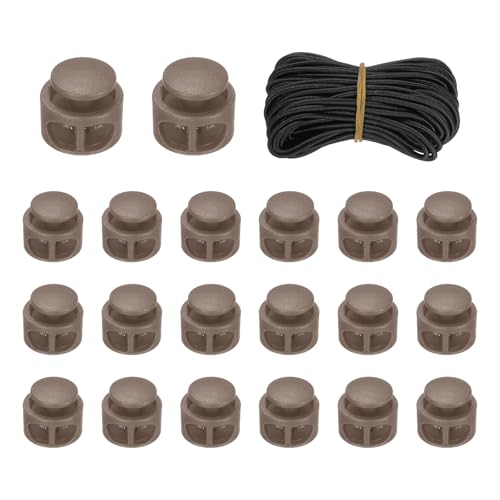 uxcell 20 Pcs Double Hole Cord Locks with 32.8 ft Elastic Cord, 17mm Nylon Spring Toggle Stopper Clip for Backpack Shoelaces Drawstring Paracord Pants, Dark Brown - color: Dark Brown, size: 17mm