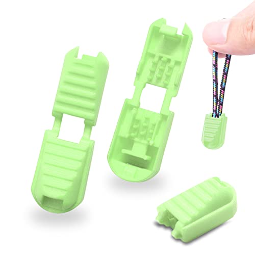 12 Pack Zipper Pull Tabs Cord Ends Tips Shoe Lace End Clips Cord Lock for Paracord Molle Backpack No Tie Shoelace Triathlon Marathon Running Shoe - color: NeonGreen x 12