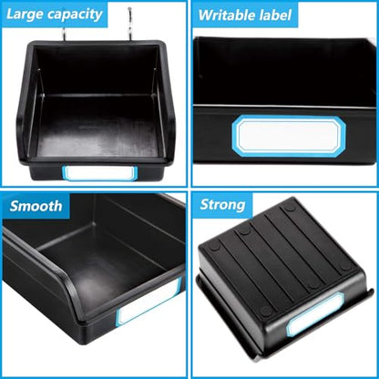 FRIMOONY Pegboard Bins with Hooks and Labels, 10 Packs, Black | For Organizing Accessories
