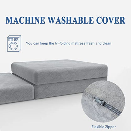 SINWEEK 3.8" Cot Memory Foam Folding Topper with Storage Bag - Foldable Trifold Floor Mat Topper, CertiPUR-US Certified Guest Sleeping Pad, Machine Washable Cover - size: C (31 x 75 Inch), style: Slow Rebound Memory Foam